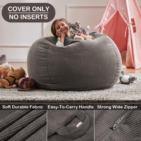 Nobildonna Bean Bag Chair, Corduroy Cover (No Filler) 35"×43", Warm Grey - Picture 5 of 12